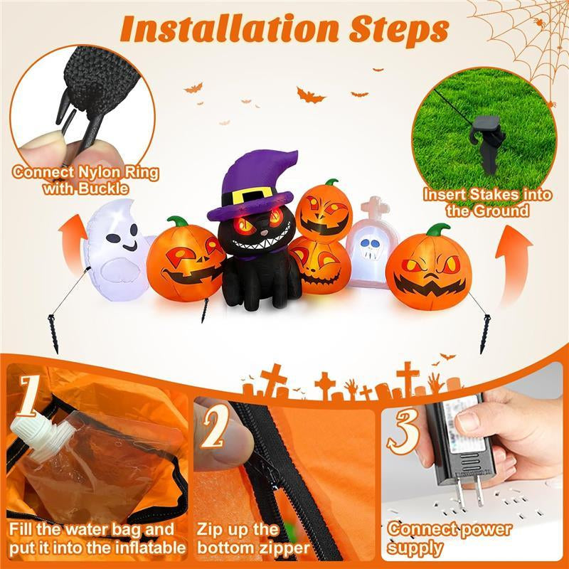 88-ft Opblaasbare Halloween Decoratie – Spook & Pompoen met LED-licht | Outdoor Halloween Ornament