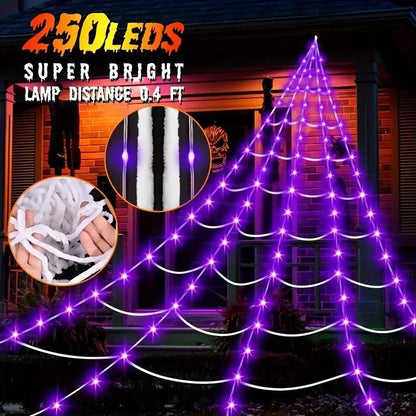 Halloween LED Spinnenweb Licht – 5M | 250 Paarse LED’s | Buiten & Binnen Decoratie