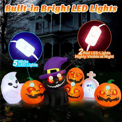 88-ft Opblaasbare Halloween Decoratie – Spook & Pompoen met LED-licht | Outdoor Halloween Ornament
