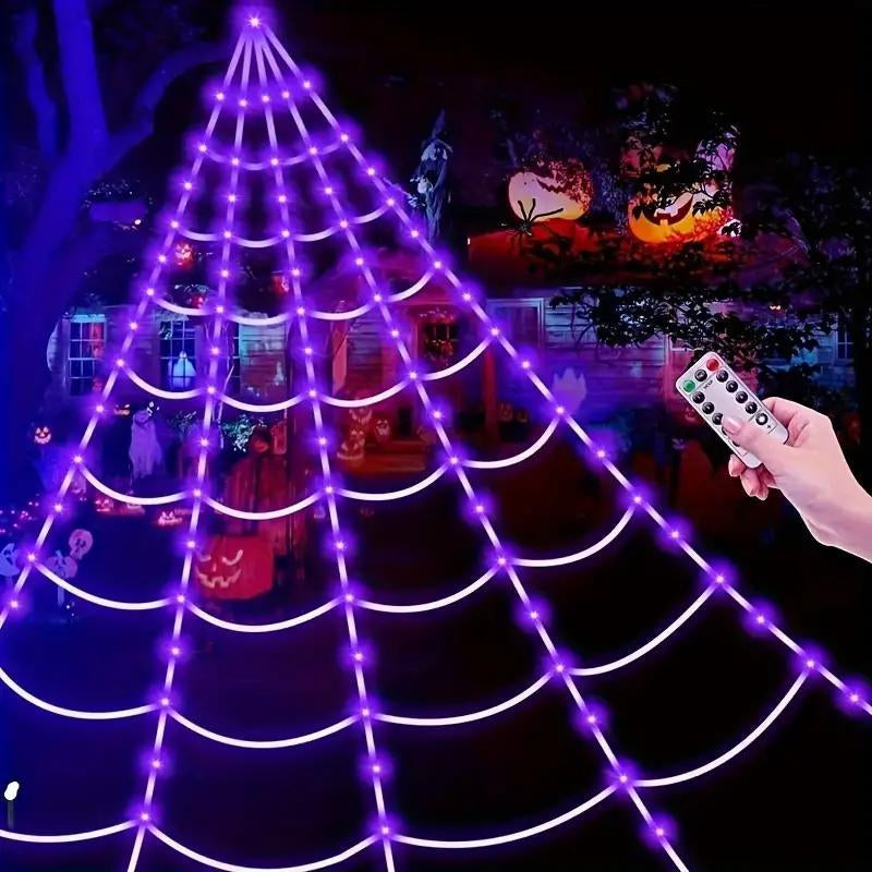 Halloween LED Spinnenweb Licht – 5M | 250 Paarse LED’s | Buiten & Binnen Decoratie
