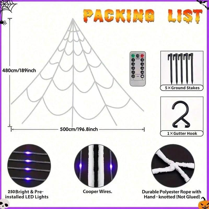 Halloween LED Spinnenweb Licht – 5M | 250 Paarse LED’s | Buiten & Binnen Decoratie