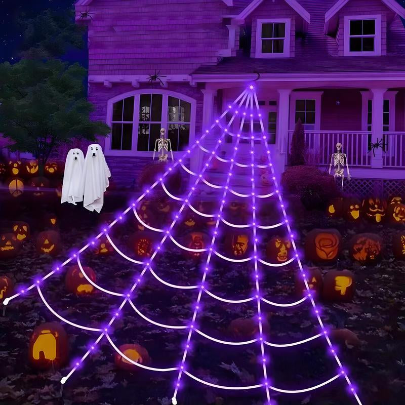 Halloween LED Spinnenweb Licht – 5M | 250 Paarse LED’s | Buiten & Binnen Decoratie