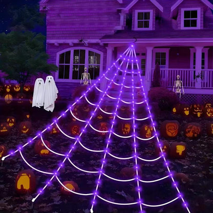Halloween LED Spinnenweb Licht – 5M | 250 Paarse LED’s | Buiten & Binnen Decoratie