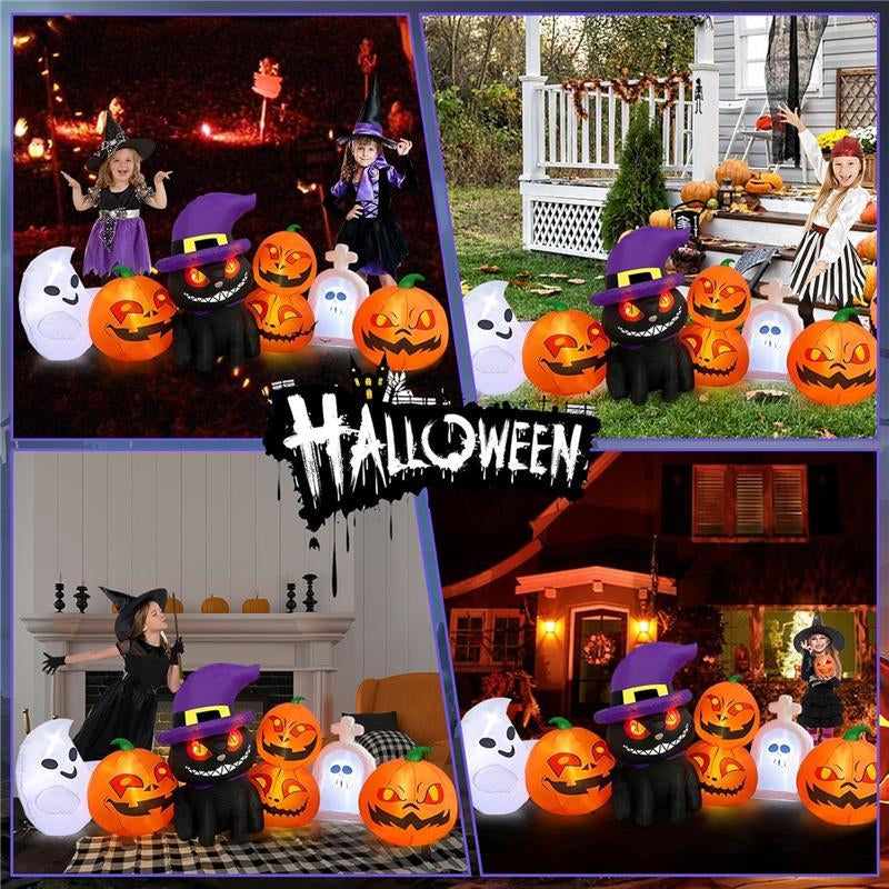 88-ft Opblaasbare Halloween Decoratie – Spook & Pompoen met LED-licht | Outdoor Halloween Ornament