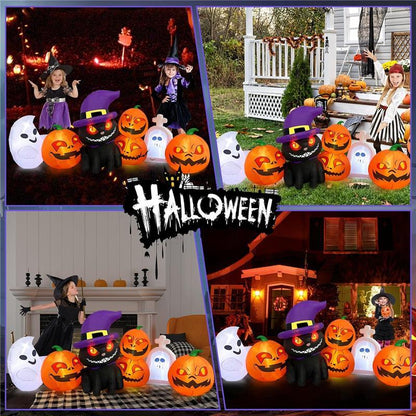 88-ft Opblaasbare Halloween Decoratie – Spook & Pompoen met LED-licht | Outdoor Halloween Ornament
