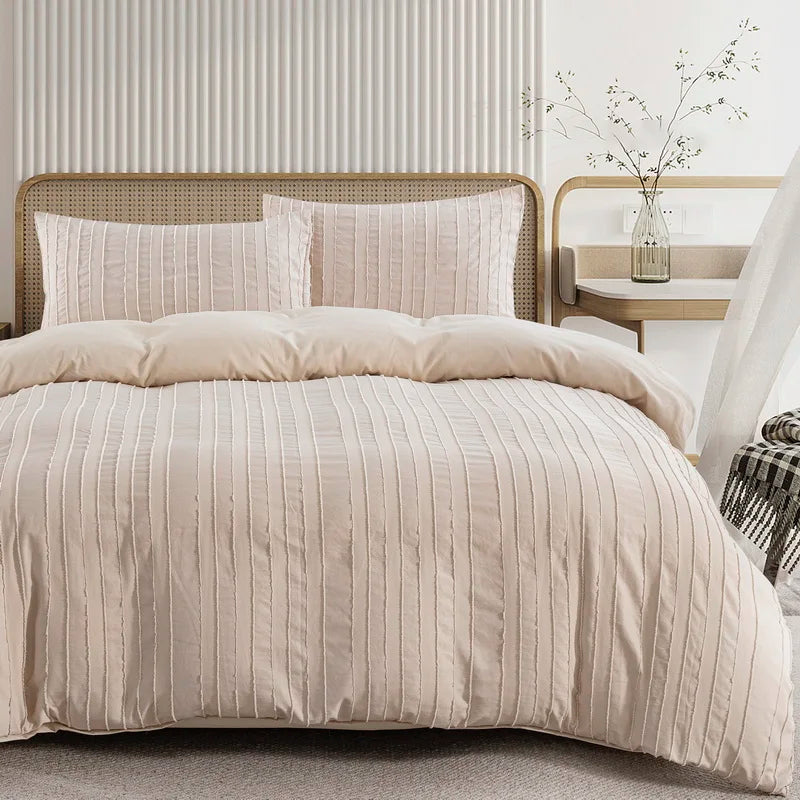 Boho Dekbedovertrekset – Getuft & Gestreept – Luxe Microvezel – Beige – Twin & King Formaat