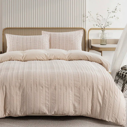 Boho Dekbedovertrekset – Getuft & Gestreept – Luxe Microvezel – Beige – Twin & King Formaat