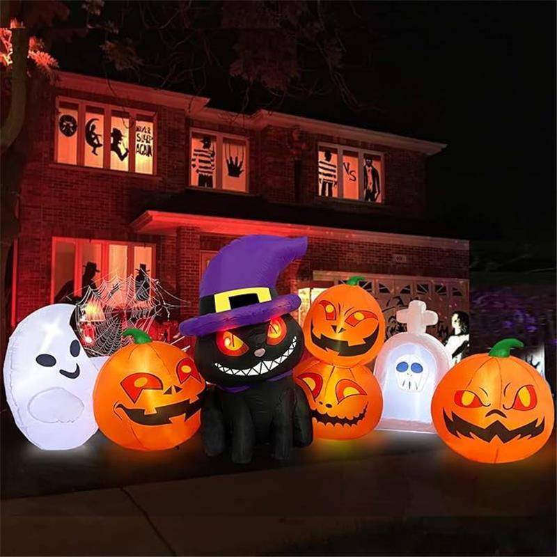 88-ft Opblaasbare Halloween Decoratie – Spook & Pompoen met LED-licht | Outdoor Halloween Ornament