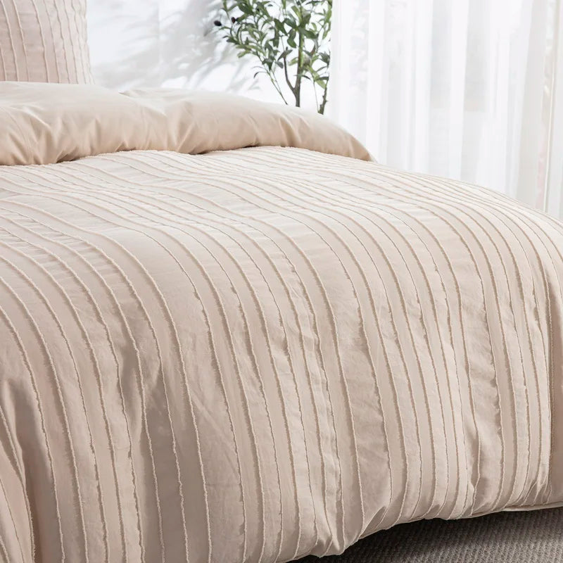 Boho Dekbedovertrekset – Getuft & Gestreept – Luxe Microvezel – Beige – Twin & King Formaat