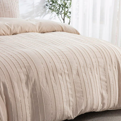 Boho Dekbedovertrekset – Getuft & Gestreept – Luxe Microvezel – Beige – Twin & King Formaat