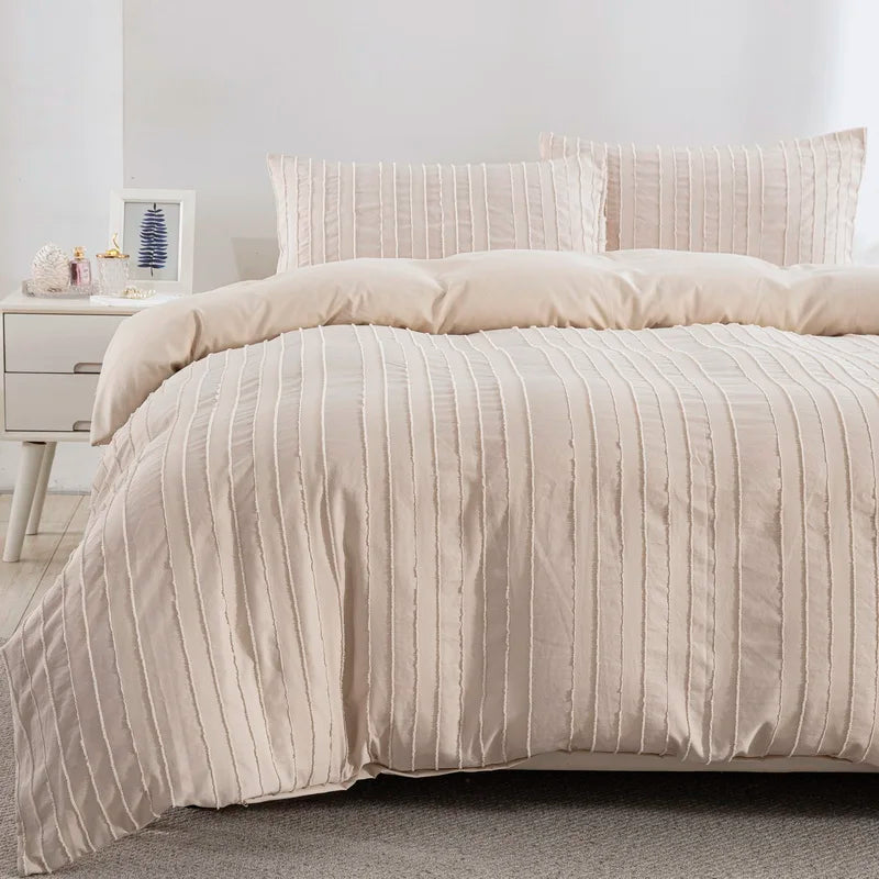Boho Dekbedovertrekset – Getuft & Gestreept – Luxe Microvezel – Beige – Twin & King Formaat
