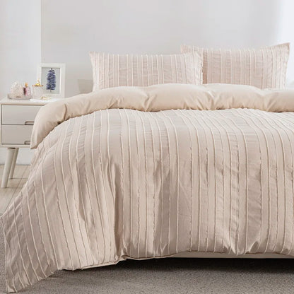 Boho Dekbedovertrekset – Getuft & Gestreept – Luxe Microvezel – Beige – Twin & King Formaat