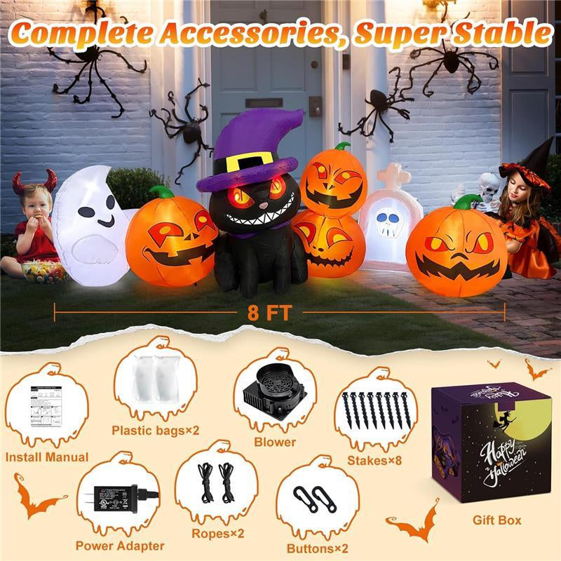 88-ft Opblaasbare Halloween Decoratie – Spook & Pompoen met LED-licht | Outdoor Halloween Ornament